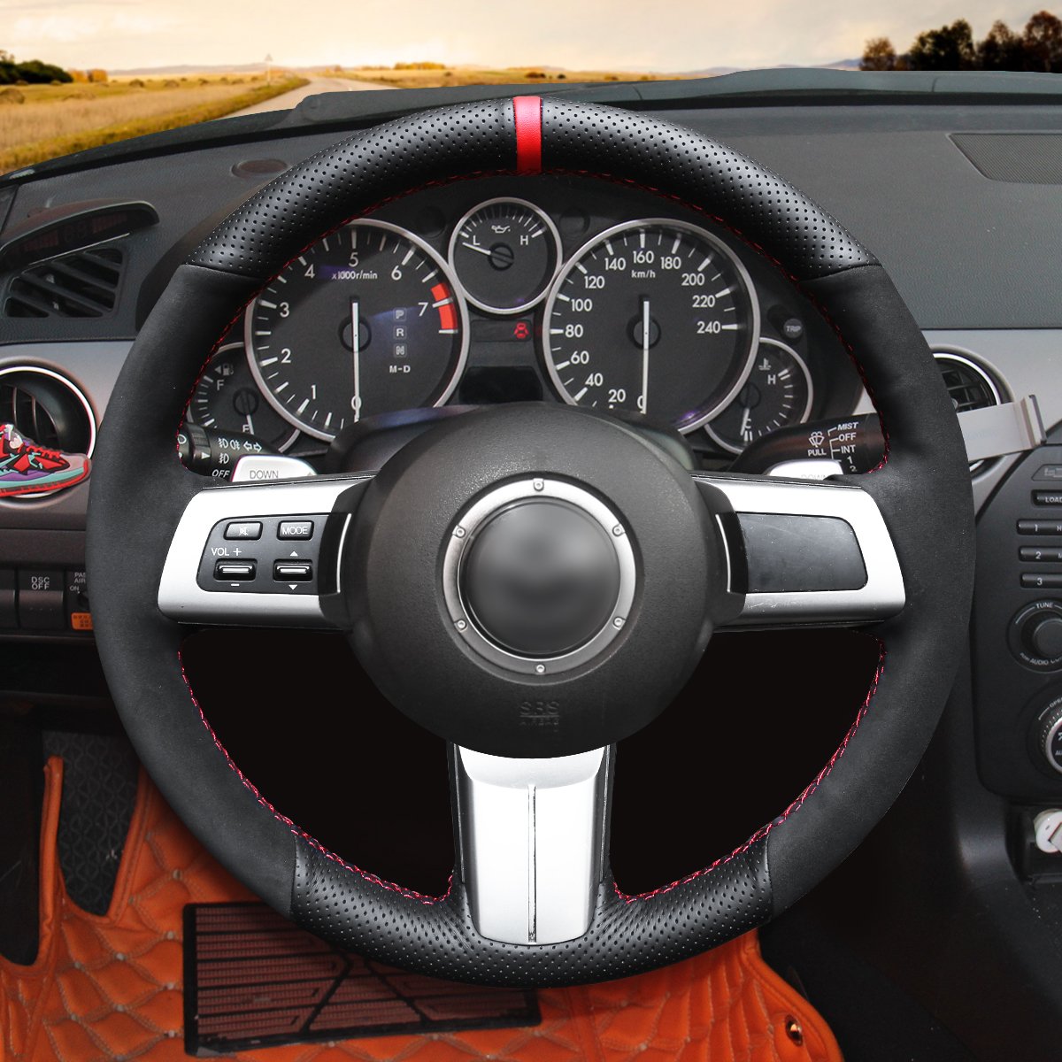 Loncky Auto Custom Fit OEM Black Genuine Leather Black Suede Steering